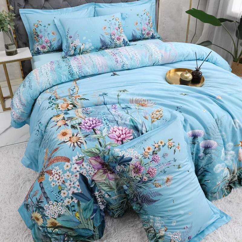 100% Egyptian Cotton 4Pcs Luxury Queen King Birds and Flowers Leaf Bedding Set 100% Egyptian Cotton 4Pcs Luxury Queen King Birds and Flowers Leaf Bedding Set