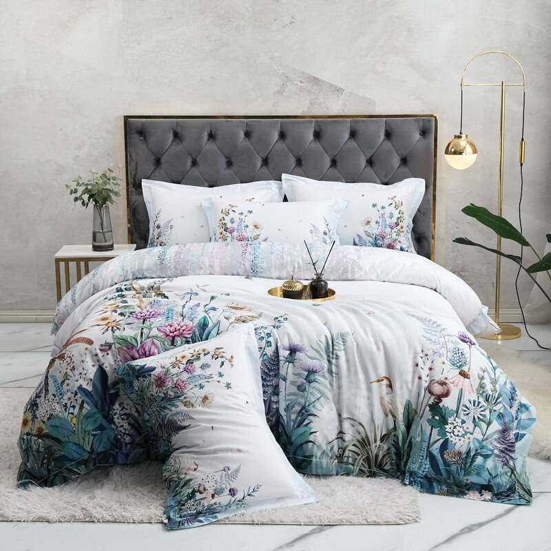 100% Egyptian Cotton 4Pcs Luxury Queen King Birds and Flowers Leaf Bedding Set 100% Egyptian Cotton 4Pcs Luxury Queen King Birds and Flowers Leaf Bedding Set
