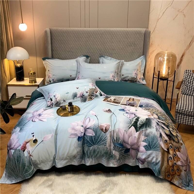 100% Egyptian Cotton 4Pcs Luxury Queen King Birds and Flowers Leaf Bedding Set 100% Egyptian Cotton 4Pcs Luxury Queen King Birds and Flowers Leaf Bedding Set