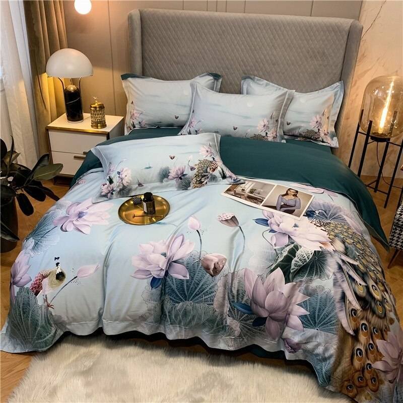 100% Egyptian Cotton 4Pcs Luxury Queen King Birds and Flowers Leaf Bedding Set 100% Egyptian Cotton 4Pcs Luxury Queen King Birds and Flowers Leaf Bedding Set