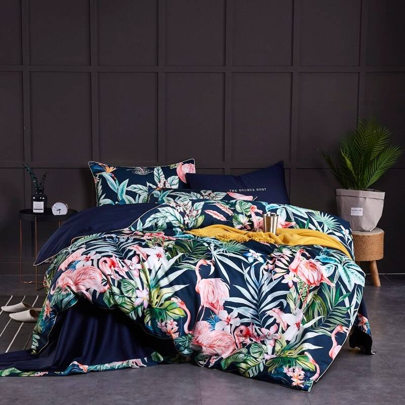 Egyptian Cotton Bright Flamingo Leaf King Queen Luxury Bedding Set 29 Colors 4/6 Pcs Egyptian Cotton Bright Flamingo Leaf King Queen Luxury Bedding Set 29 Colors 4/6 Pcs
