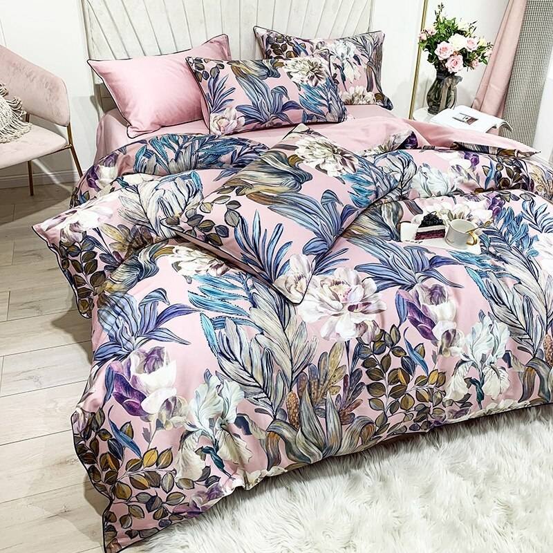 Egyptian Cotton Bright Flamingo Leaf King Queen Luxury Bedding Set 29 Colors 4/6 Pcs Egyptian Cotton Bright Flamingo Leaf King Queen Luxury Bedding Set 29 Colors 4/6 Pcs