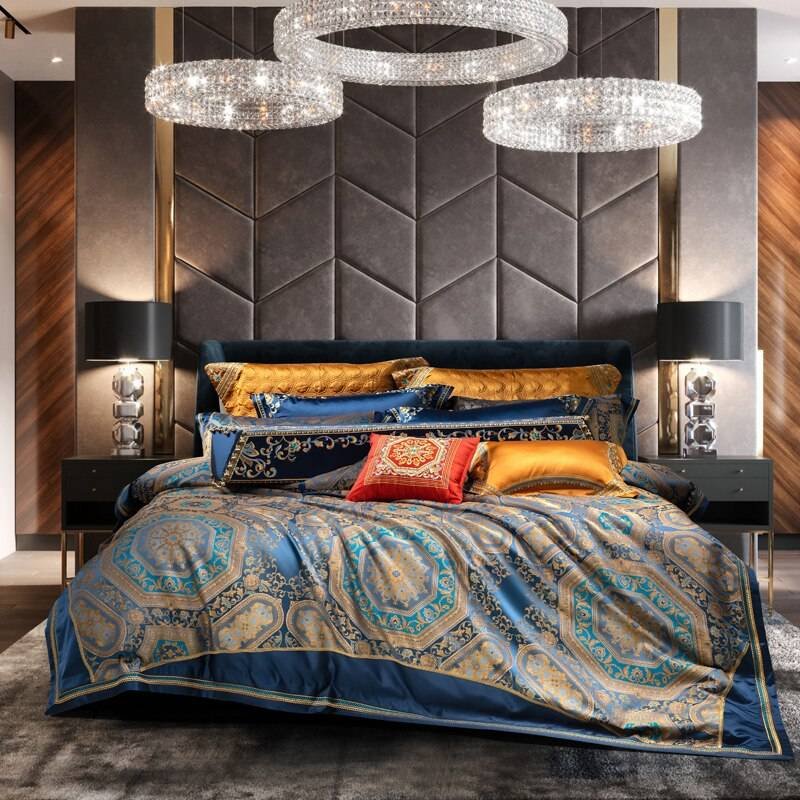 Chic Faux Silk Luxury Jacquard Embroidery Bedding Set 4/6/10Pcs Chic Faux Silk Luxury Jacquard Embroidery Bedding Set 4/6/10Pcs