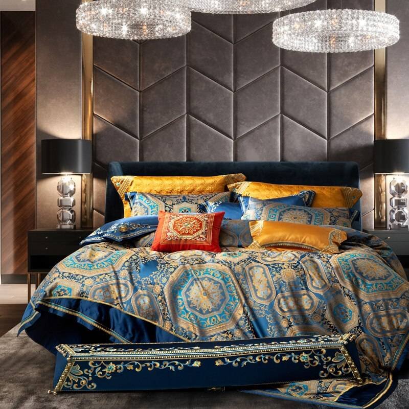 Chic Faux Silk Luxury Jacquard Embroidery Bedding Set 4/6/10Pcs Chic Faux Silk Luxury Jacquard Embroidery Bedding Set 4/6/10Pcs