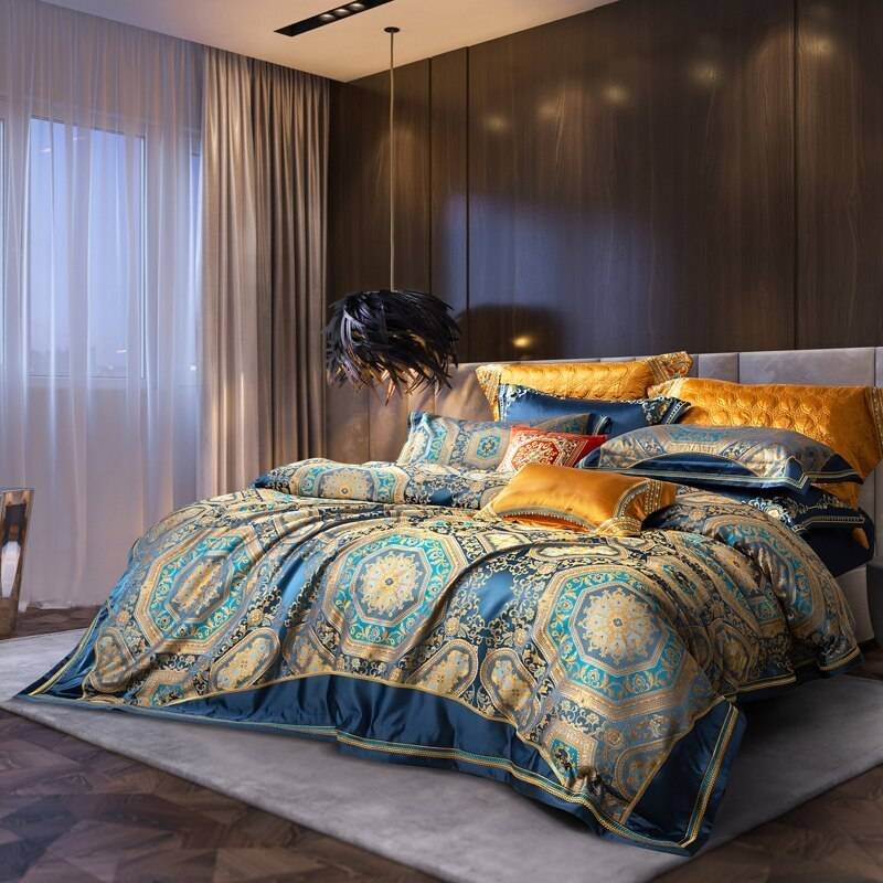 Chic Faux Silk Luxury Jacquard Embroidery Bedding Set 4/6/10Pcs Chic Faux Silk Luxury Jacquard Embroidery Bedding Set 4/6/10Pcs