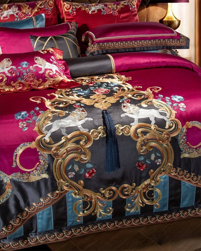 Chic Faux Silk Luxury Jacquard Embroidery Bedding Set 4/6/10Pcs Chic Faux Silk Luxury Jacquard Embroidery Bedding Set 4/6/10Pcs