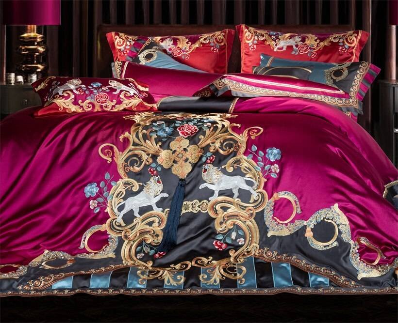 Chic Faux Silk Luxury Jacquard Embroidery Bedding Set 4/6/10Pcs Chic Faux Silk Luxury Jacquard Embroidery Bedding Set 4/6/10Pcs