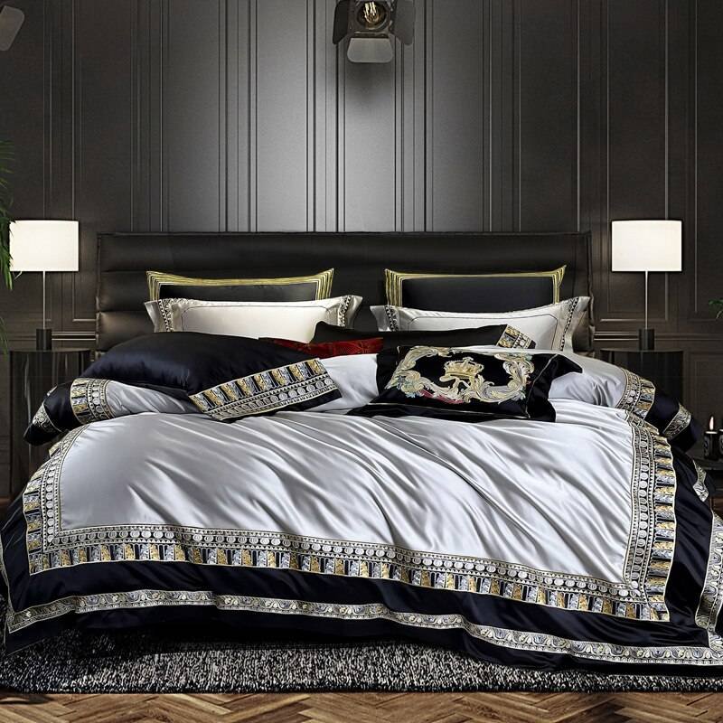 Chic Faux Silk Luxury Jacquard Embroidery Bedding Set 4/6/10Pcs Chic Faux Silk Luxury Jacquard Embroidery Bedding Set 4/6/10Pcs
