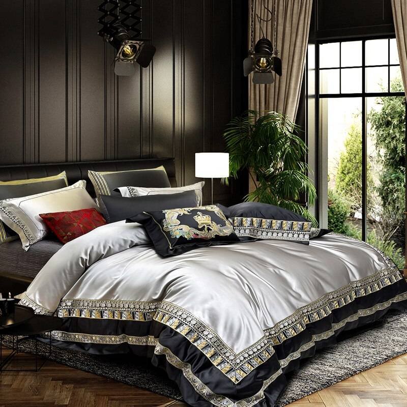 Chic Faux Silk Luxury Jacquard Embroidery Bedding Set 4/6/10Pcs Chic Faux Silk Luxury Jacquard Embroidery Bedding Set 4/6/10Pcs