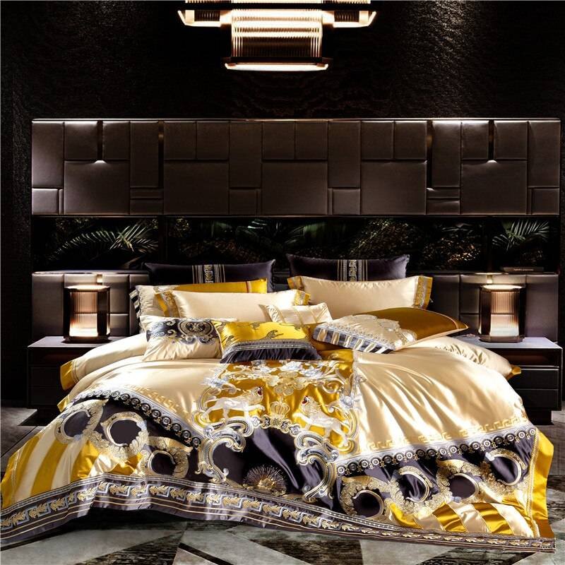 Chic Faux Silk Luxury Jacquard Embroidery Bedding Set 4/6/10Pcs Chic Faux Silk Luxury Jacquard Embroidery Bedding Set 4/6/10Pcs