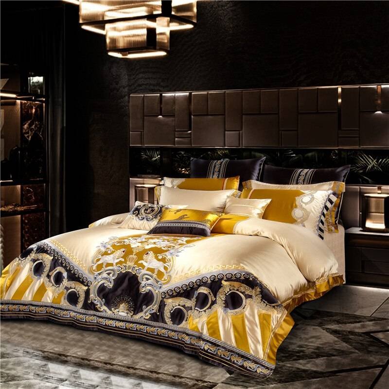 Chic Faux Silk Luxury Jacquard Embroidery Bedding Set 4/6/10Pcs Chic Faux Silk Luxury Jacquard Embroidery Bedding Set 4/6/10Pcs