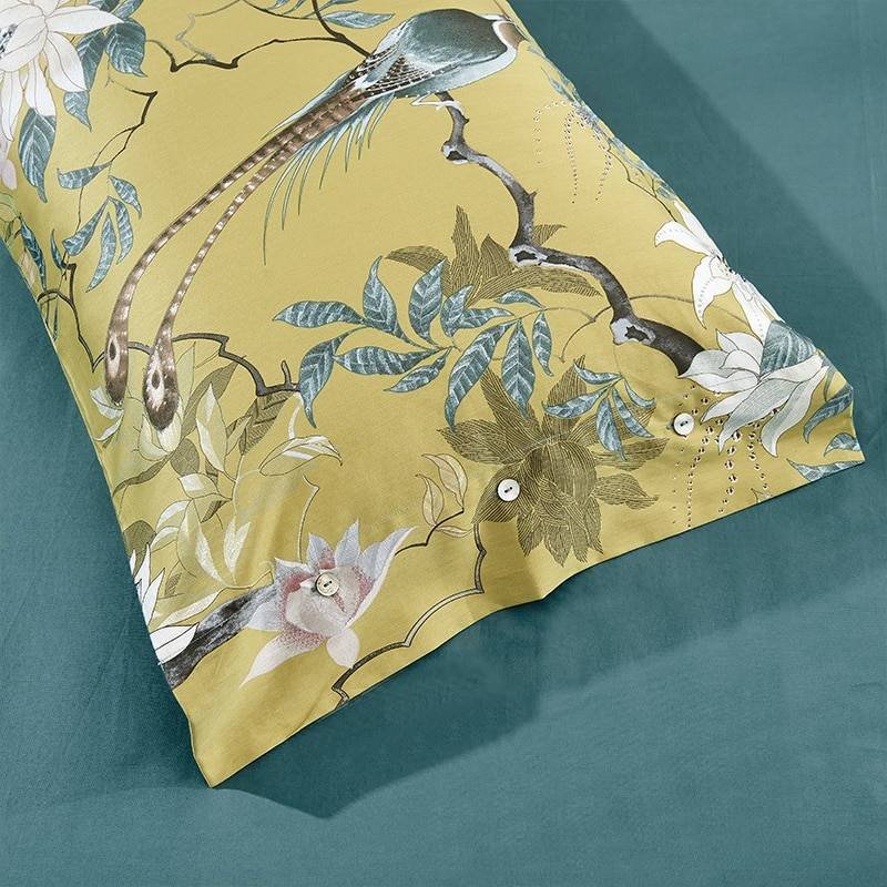 500TC Egyptian Cotton HD Print Birds Premium Soft Silky Luxury Bedding Set 4/5/6/7 Pcs Bedding Sets & Duvet Covers Home & Garden Home Textile 